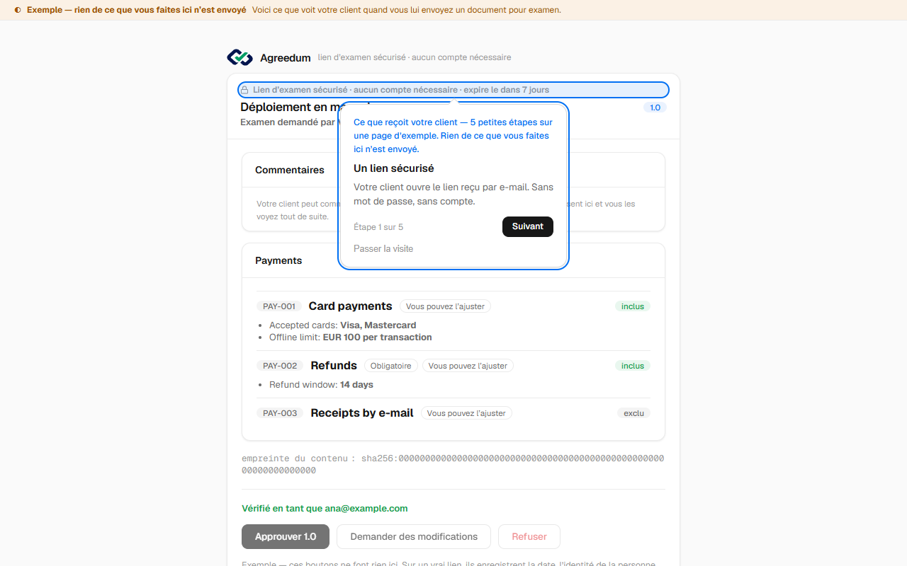 Ce que reçoit votre client