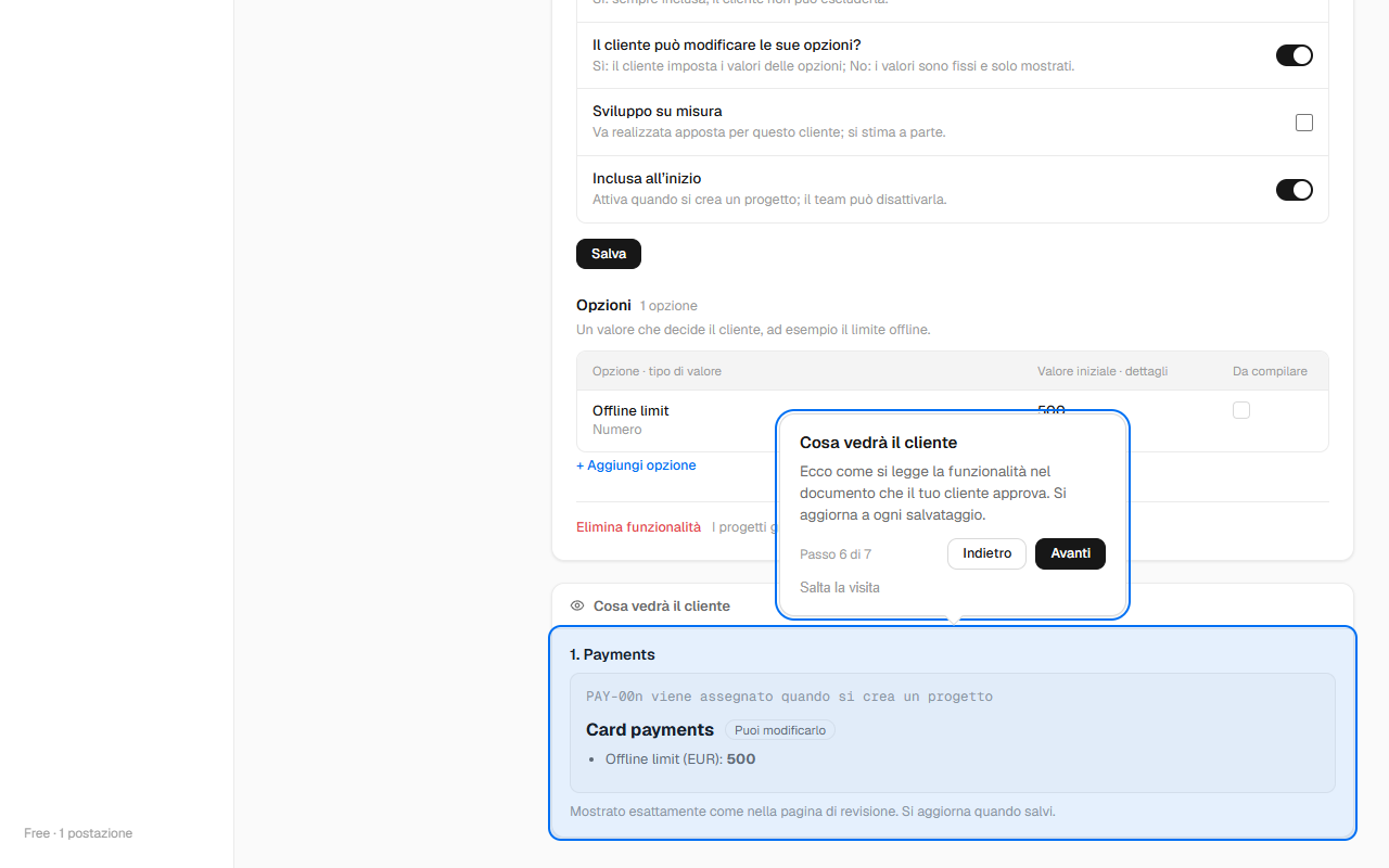 Cosa vedrà il cliente