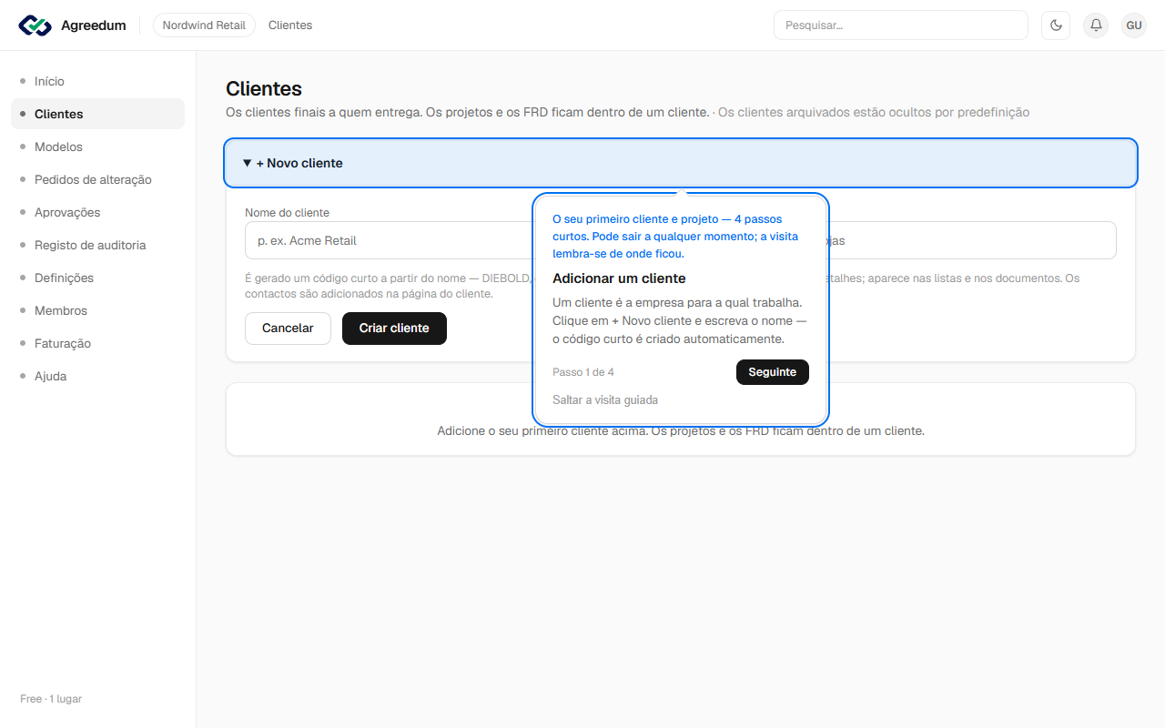 O seu primeiro cliente e projeto