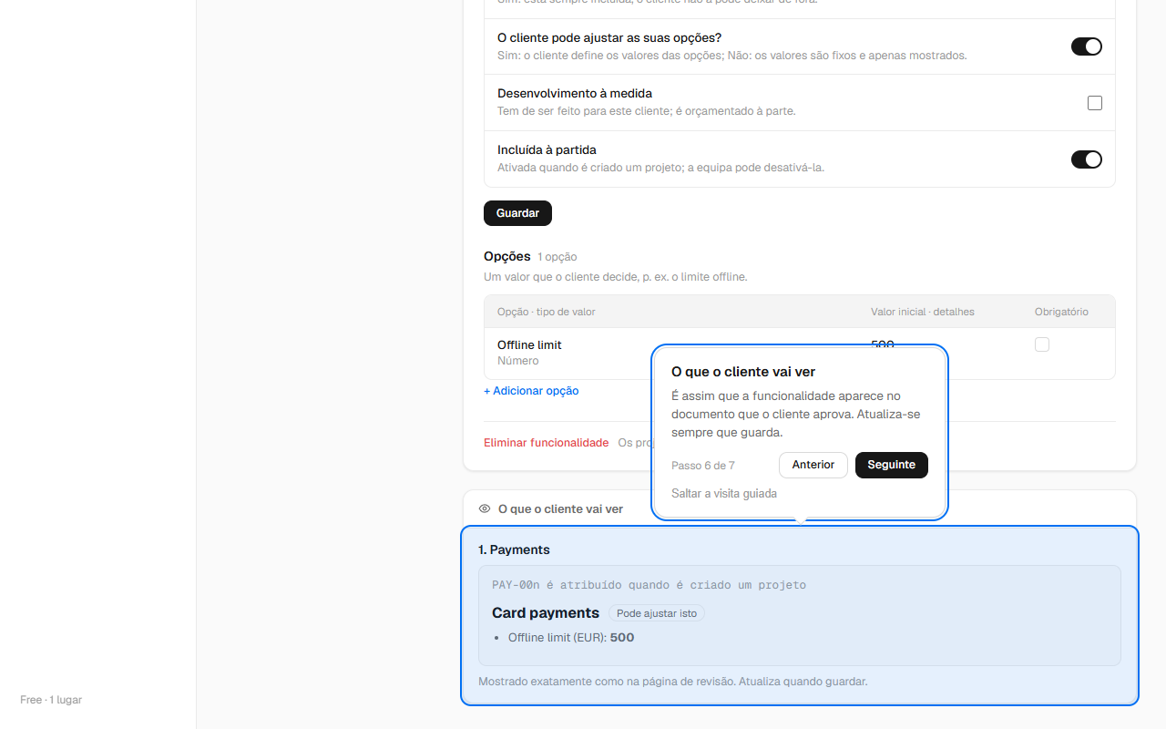 O que o cliente vai ver